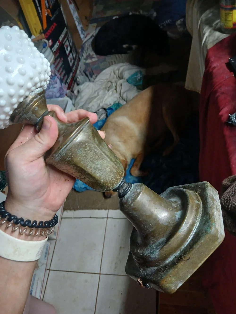 Antique White Milk Glass and Brass Lantern